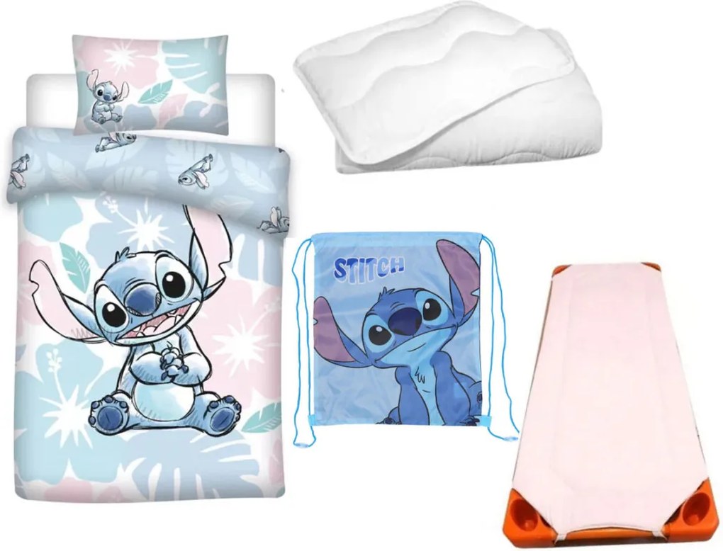 Disney Lilo és Stitch, A csillagkutya Pastel Pink gyerek, ovis ágyneműhuzat, derékalj, tornazsák és paplan/párna szett 100x135 cm 40x60 cm