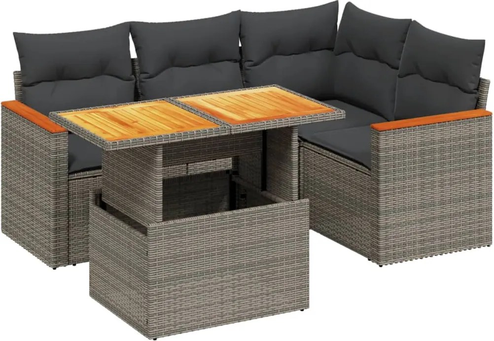 vidaXL 5 részes szürke polyrattan kerti ülőgarnitúra párnákkal