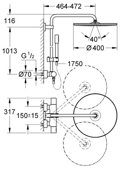 GROHE 27174001 - RAINSHOWER SYSTEM 400 450 mm zuhanyrendszer, magasfényű króm