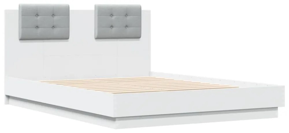 fehér ágykeret fejtámlával és LED-világítással 140 x 190 cm
