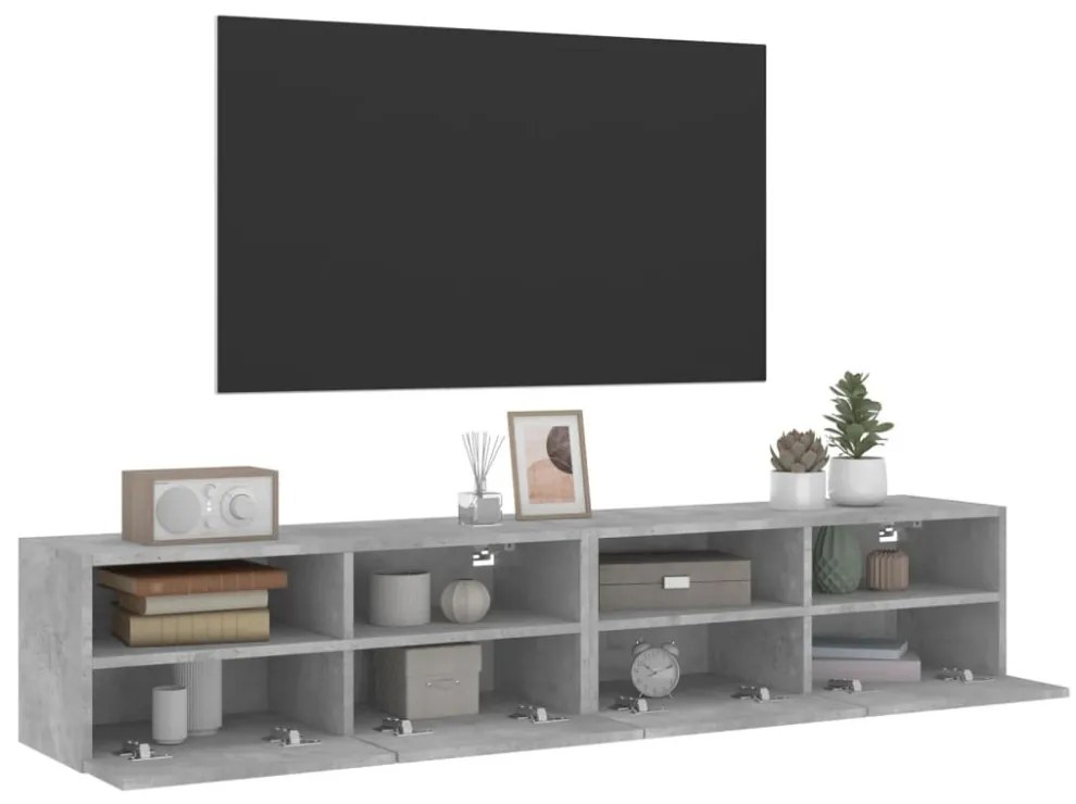 2 db betonszürke szerelt fa fali TV-szekrény 80 x 30 x 30 cm