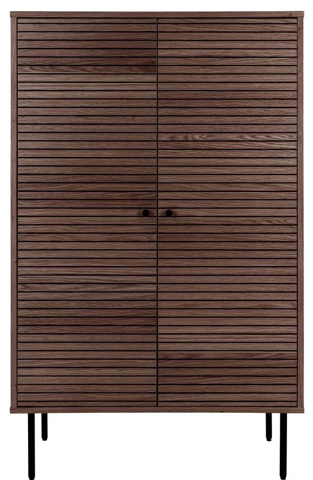 Kyoto polcos szekrény, 2 ajtós, tölgyfa furnér, füstölt, fekete fém lábak 80x40x130 cm