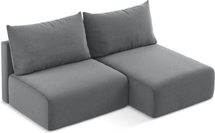 Szürke bársony kinyitható-tárolóhelyes sarokkanapé (jobb oldali-heverő résszel) Kalena – Makamii
