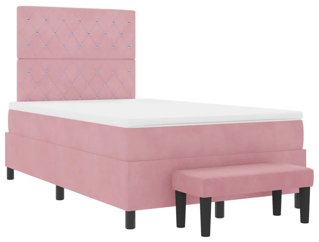 Box Spring Ágy Matraccal & Pad Rózsaszín 120x200 cm Bársony