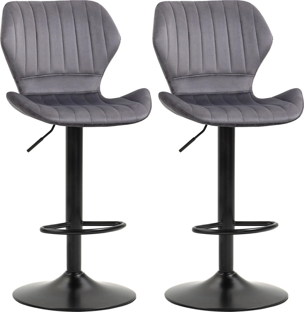 HOMCOM 2 darabos magasságban állítható bárszék készlet ergonomikus ülőkével és lábtartóval, bárszékek velúr hatású anyagból és fémből, 47x51,5x92-114