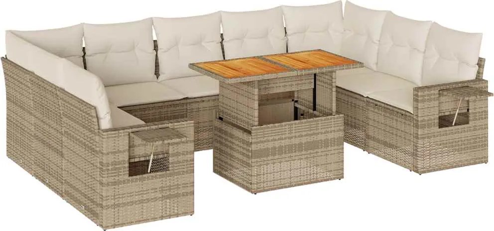 vidaXL 10 részes bézs polyrattan kerti ülőgarnitúra párnával