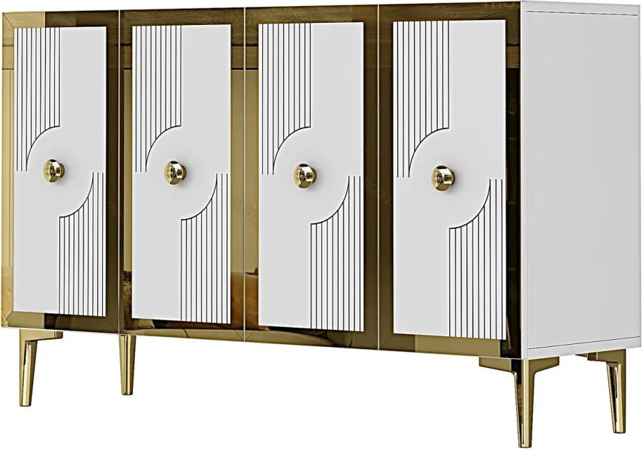 Pega komód, fehér-arany, 120 cm