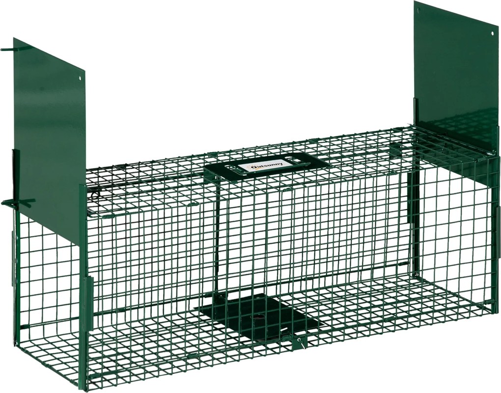 Outsunny Élő Állatcsapda 2 Ajtóval Fém Fogóketrec Nyulaknak, Nyesteknek, Kis Rókáknak 80x25x30 cm Sötét Zöld | Aosom