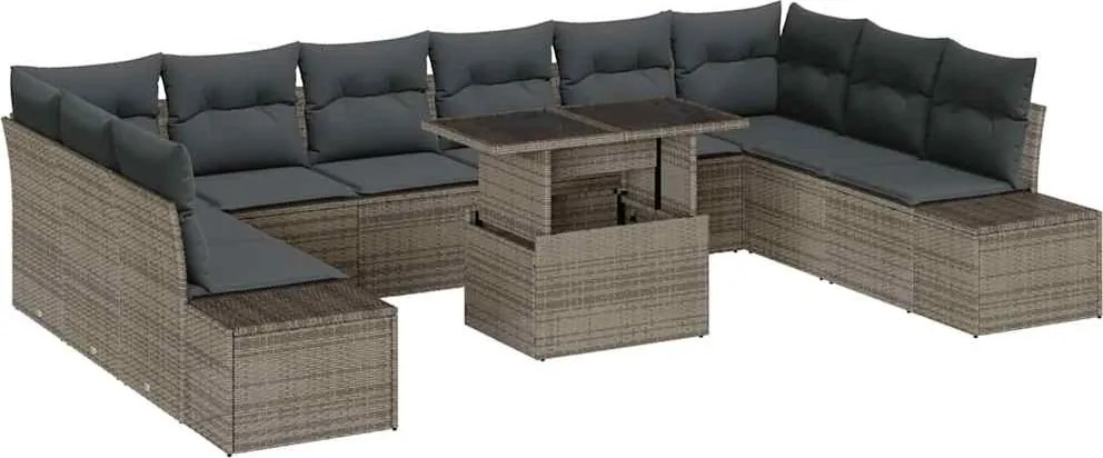 vidaXL Kerti Kanapé Szett párnával tárolóval 11 pcs Szürke