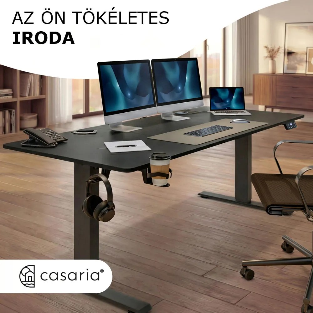 FLEXI állítható magasságú irodai íróasztal, 160x70x72-117cm, fekete Casaria