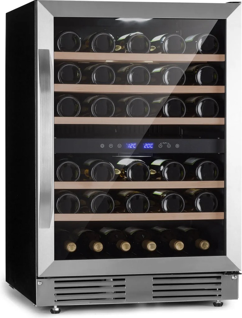 Klarstein Vinovilla 50 Duo, 2 zónás borhűtő, 53 liter, 17 palack, 3-színű LED világítás, üvegajtó