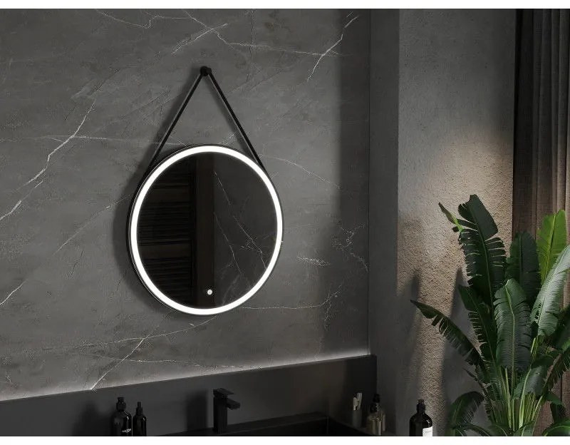 Mexen Reni, LED fürdoszobai tükör háttérvilágítással 70x70 cm, 6000K, fekete keret, páramentes, 9812-070-070-611-70