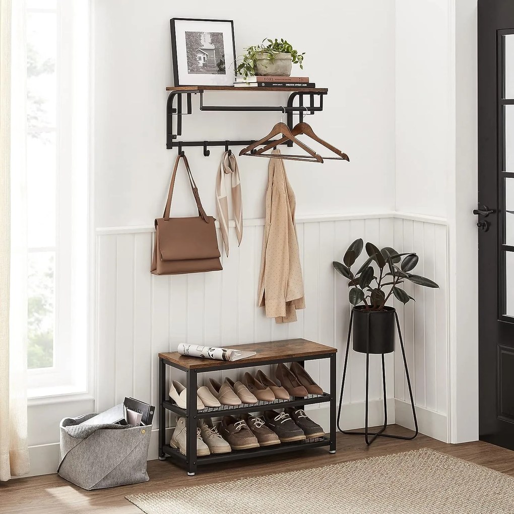 HENRY fali fogas, 66x30x27cm, fekete/barna Vasagle