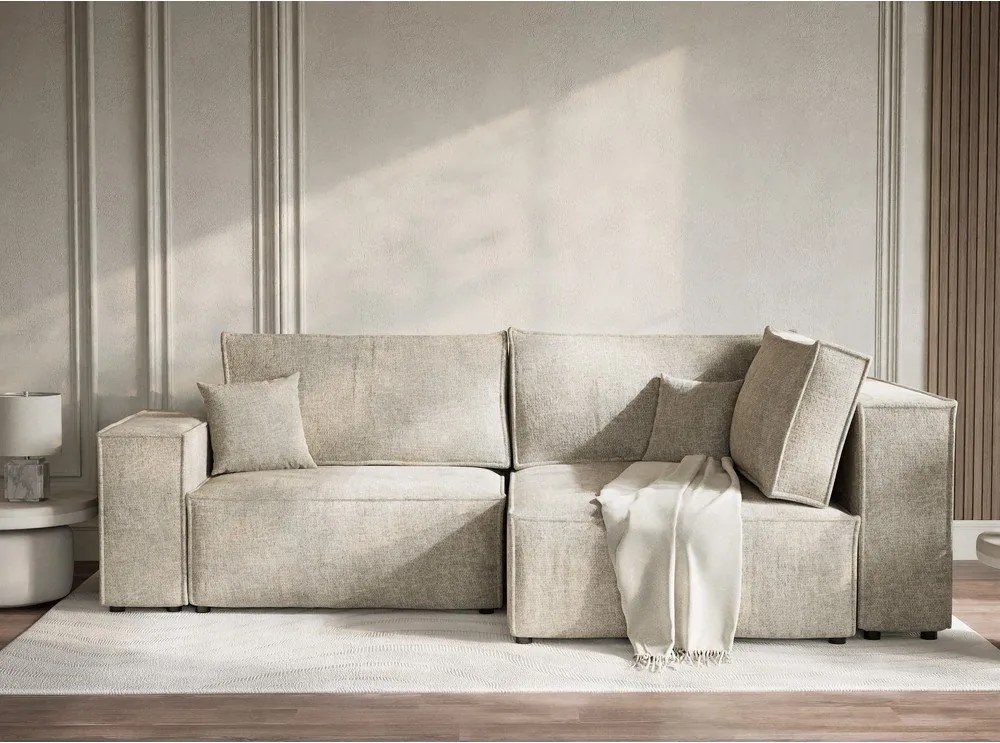 Bézs zsenília kinyitható-tárolóhelyes sarokkanapé (jobb oldali-L alakú) Tonga – Maison de Rêve