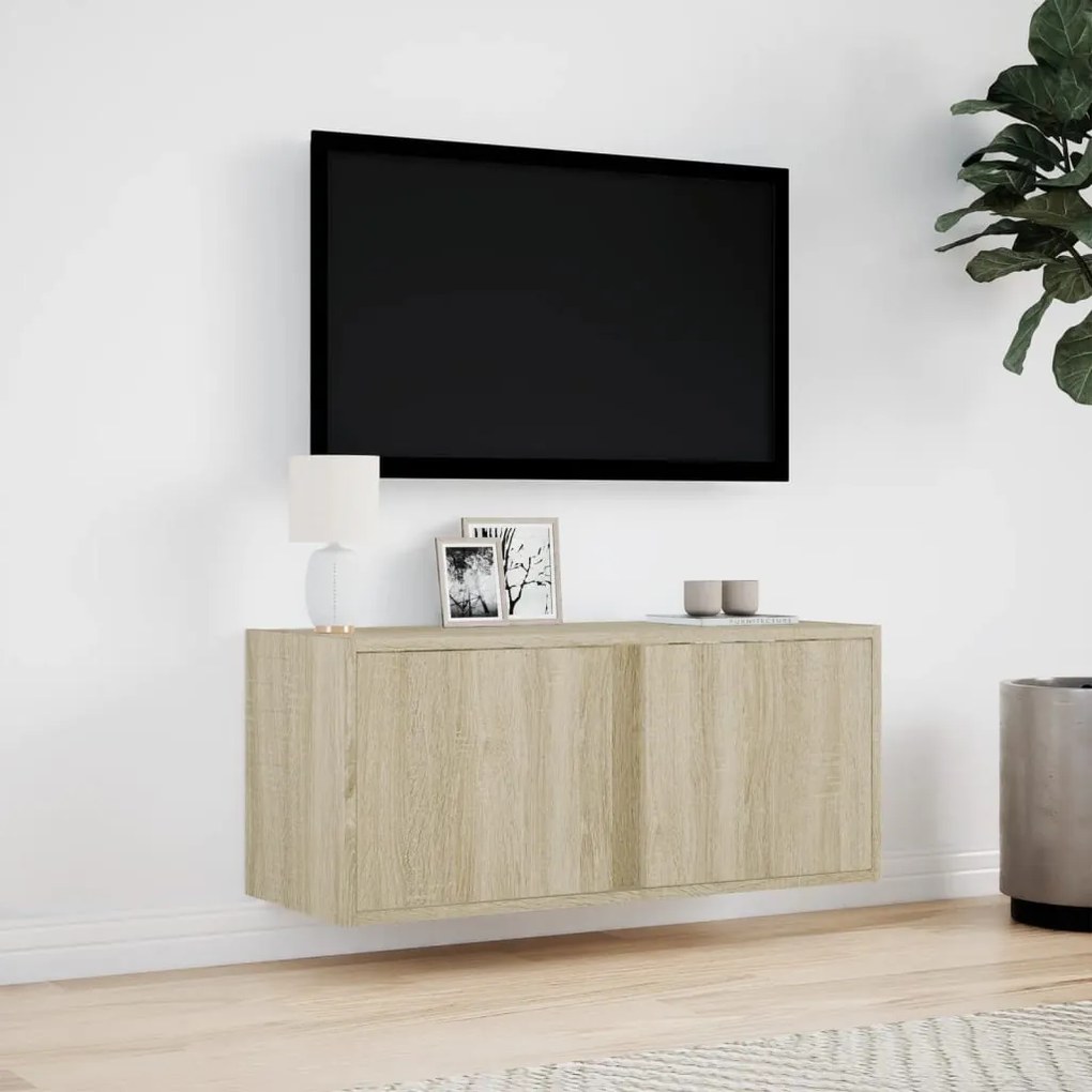 sonoma tölgy színű fali TV-szekrény LED-ekkel 80x31x35 cm