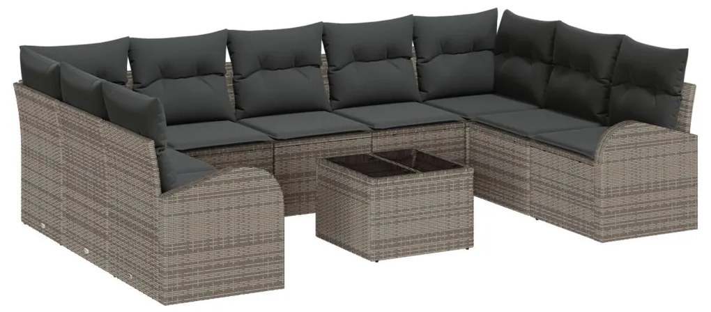 9 Darabos Kerti Sofaszett Párnával Fekete Poli Rattan