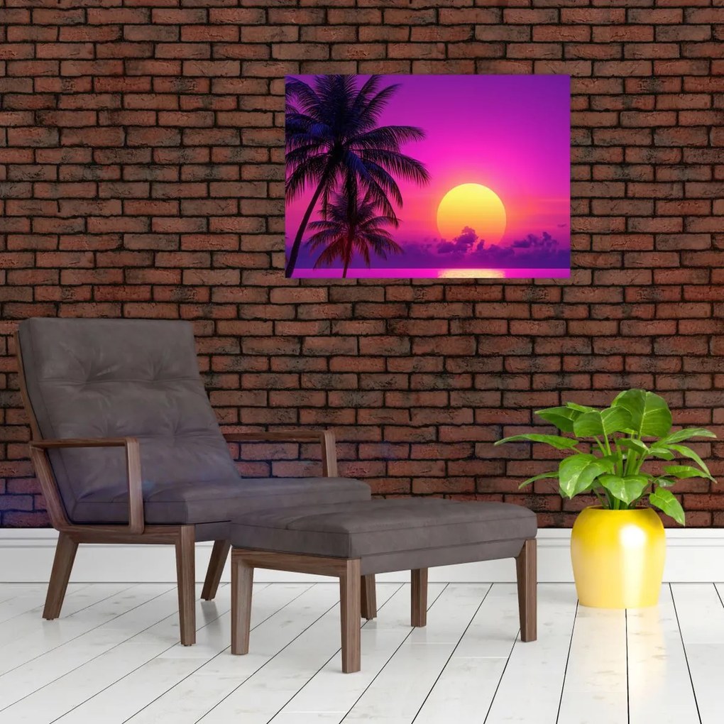 Kép - Lila naplemente pálmafával (70x50 cm)