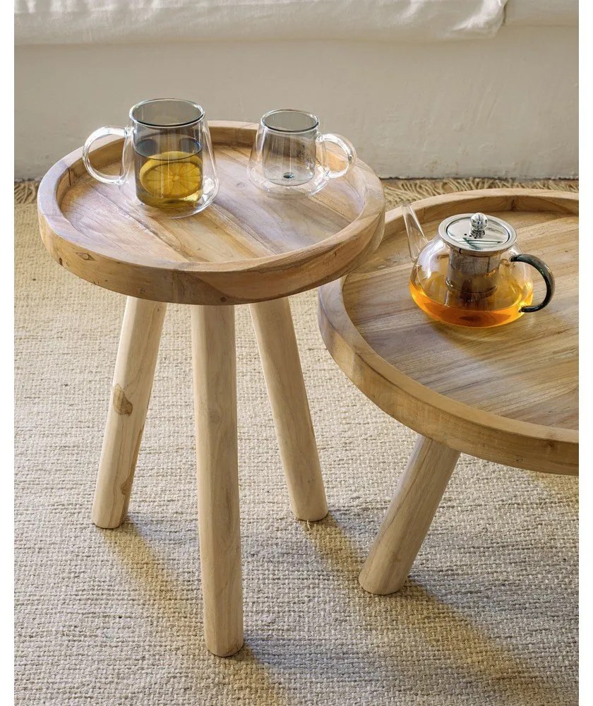 Teakfa kerek tárolóasztal ø 35 cm Glenda – Kave Home