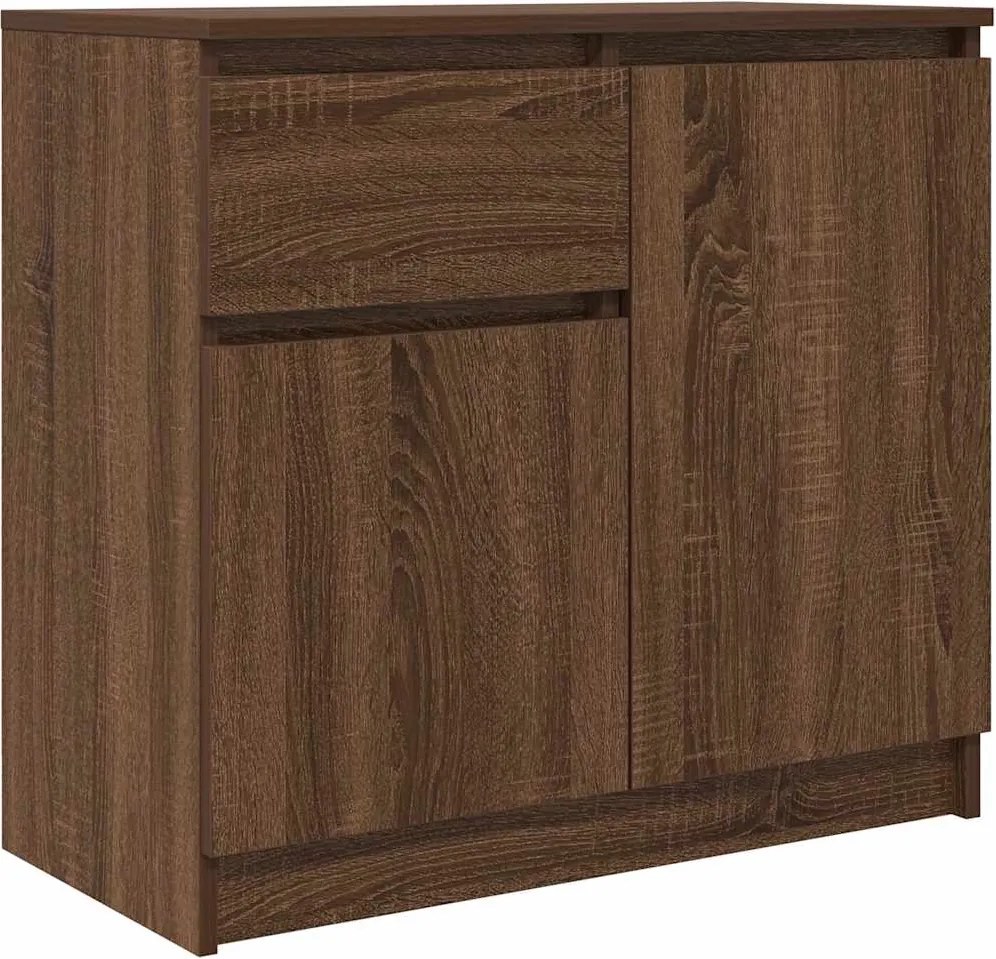 vidaXL barna tölgy szerelt fa tálalószekrény fiókos 71x35x65 cm