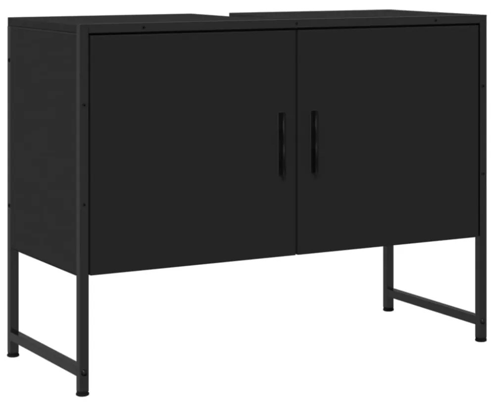fekete szerelt fa fürdőszobai mosdószekrény 80 x 33 x 60 cm