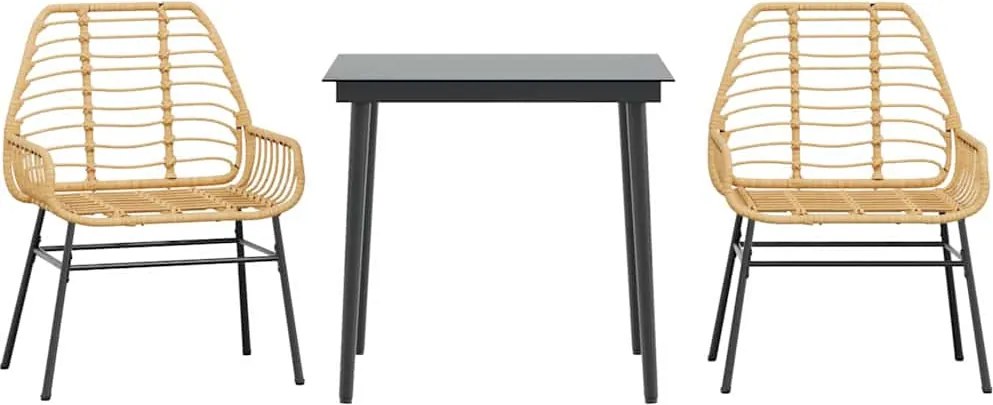 vidaXL 3 észes barna polyrattan üveg kerti étkezőgarnitúra