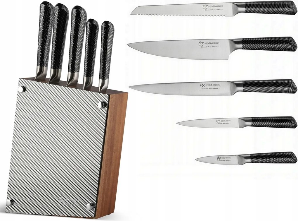 Funkcionális Konyhai Kés Készlet Állvány Fa 5 El.+ Állvány Edenberg 937