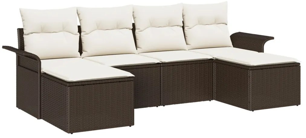 6 db-os Kert Sofa Készlet Párnákkal Barna Poli Rattan