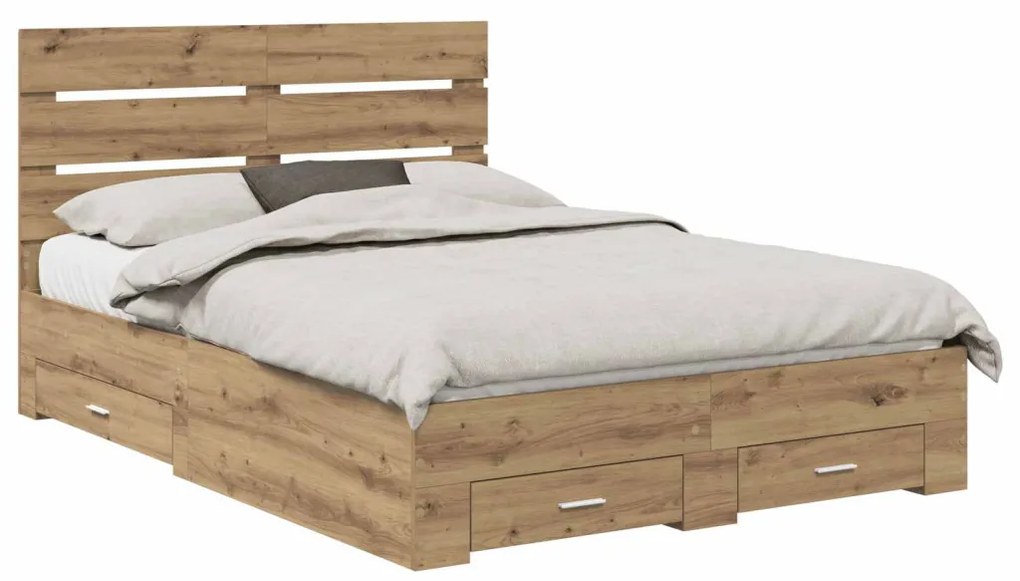 vidaXL Ágykeret fiókkal fejtámlával Artisan tölgy 140 x 190 cm Faanyag