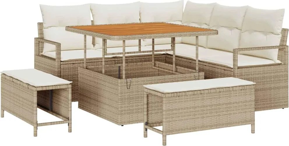 vidaXL Kerti Kanapé Szett párnával 8 pcs Bézs polirattan