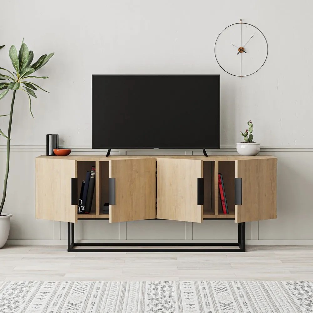 Natúr színű TV-állvány tölgyfa dekorral 140x55 cm Titan – Marckeric