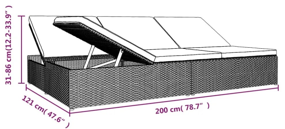 barna polyrattan átalakítható napozóágy párnákkal