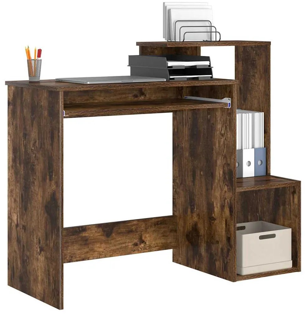 Asztal polcokkal Füstölt tölgy 106 x 40 x 88,5 cm Faanyag