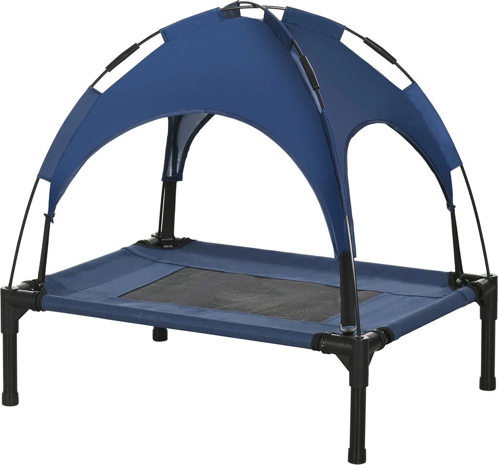 PawHut Emelt Kutyafekhely Napellenzővel, Kültéri Pet Fekhely, Kutyapihenő Tetővel, Lélegző, Taft Anyag Kempingezéshez, Sötét Kék 61 x 46 x 62 cm | Aos