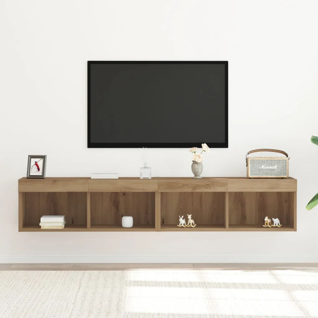 LED lámpás TV fali szekrény 2 db Artisan tölgy 80x30x30 cm