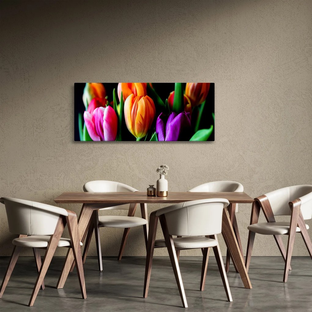 Tulipánok képe fekete alapon (120x50 cm)