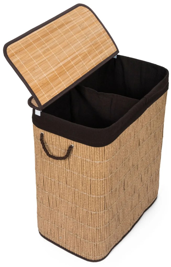 G21-es 105 literes szennyeskosár elválasztókkal, rattan utánzat, barna betéttel