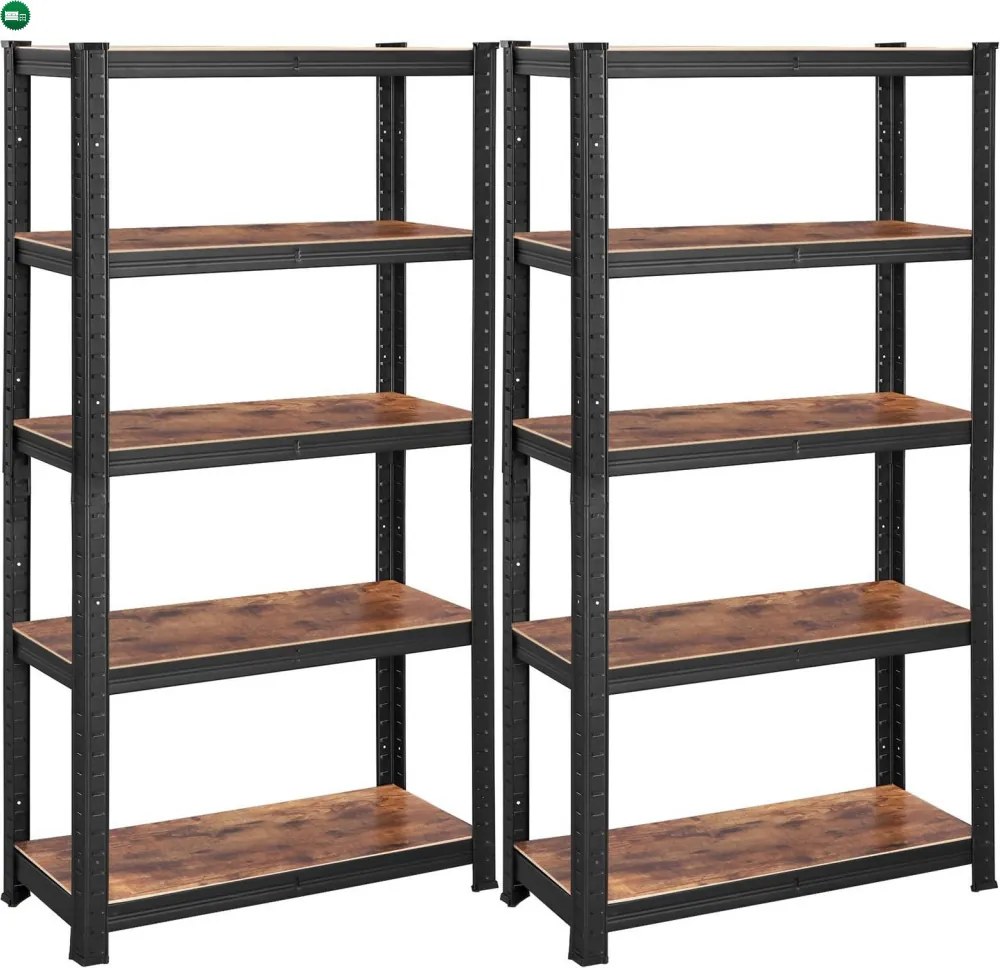 Polcos állvány, salgópolc, 130kg polconkénti teherbírással, fekete 150x75x30cm