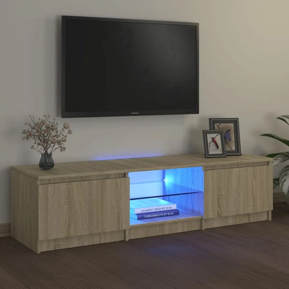 sonoma tölgy színű TV-szekrény LED lámpákkal 140x40x35,5 cm