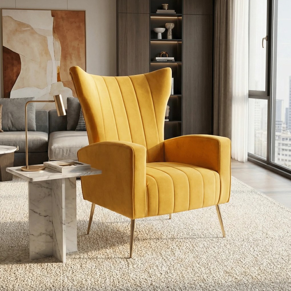 Relaxfotel, sárga Velvet szövet, BARET