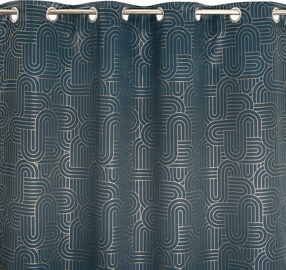 Függöny Lliope kék jacquard kész függöny karikák 135x260