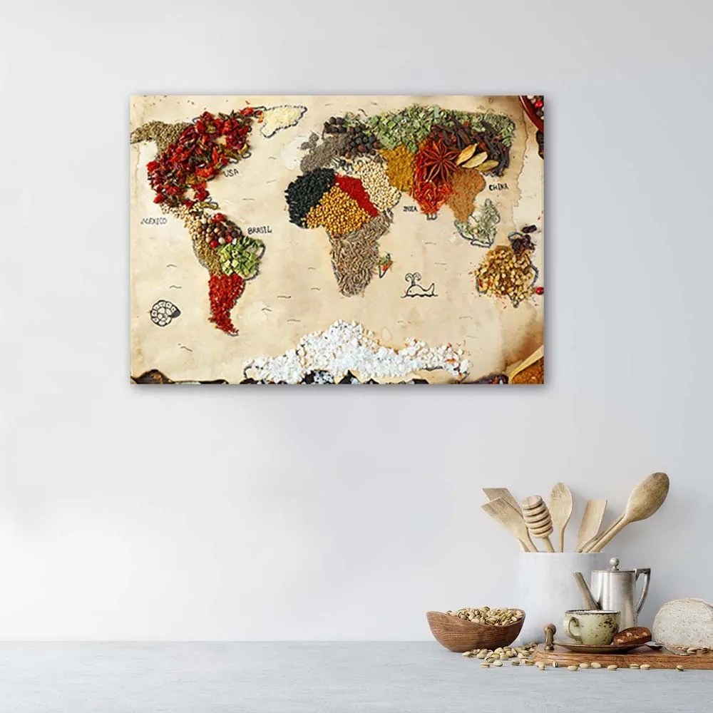 Gario Vászonkép A világ térképe fuszerekkel Méret: 100 x 70 cm