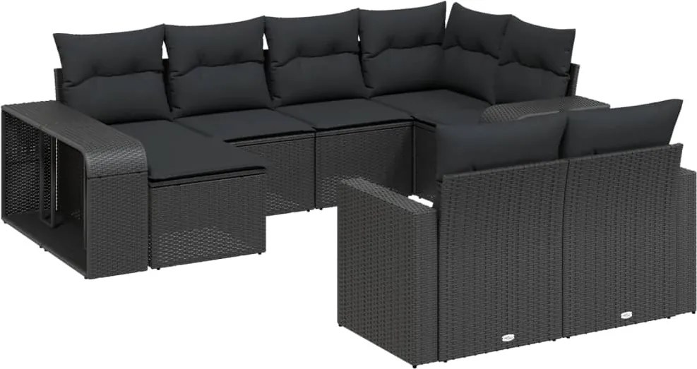 vidaXL 10 részes fekete polyrattan kerti ülőgarnitúra párnákkal