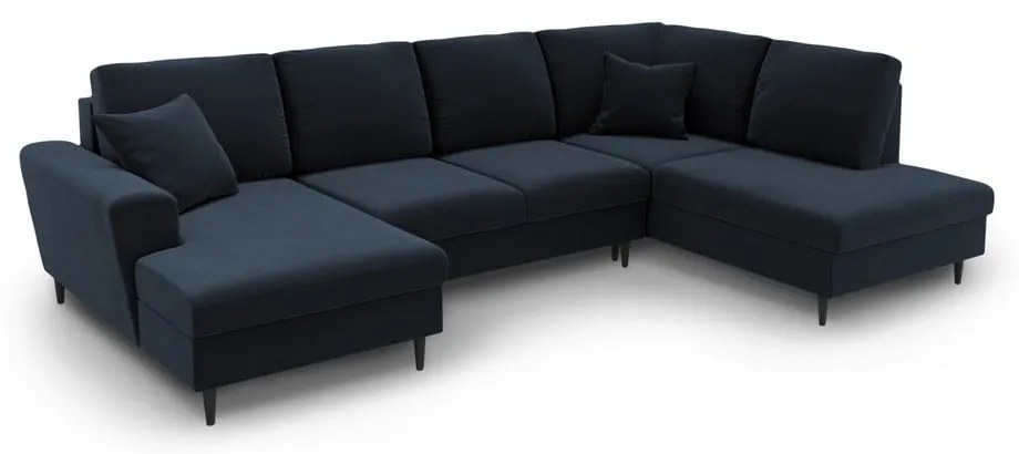 Sötétkék bársony kinyitható tárolóhelyes sarokkanapé (jobb oldali-U alakú) Kyoto – Cosmopolitan Design