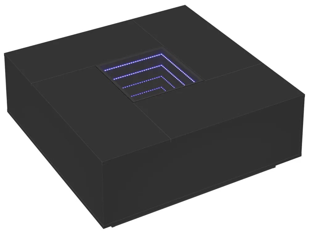 Fekete végtelen hatású LED-es dohányzóasztal 100 x 100 x 40 cm