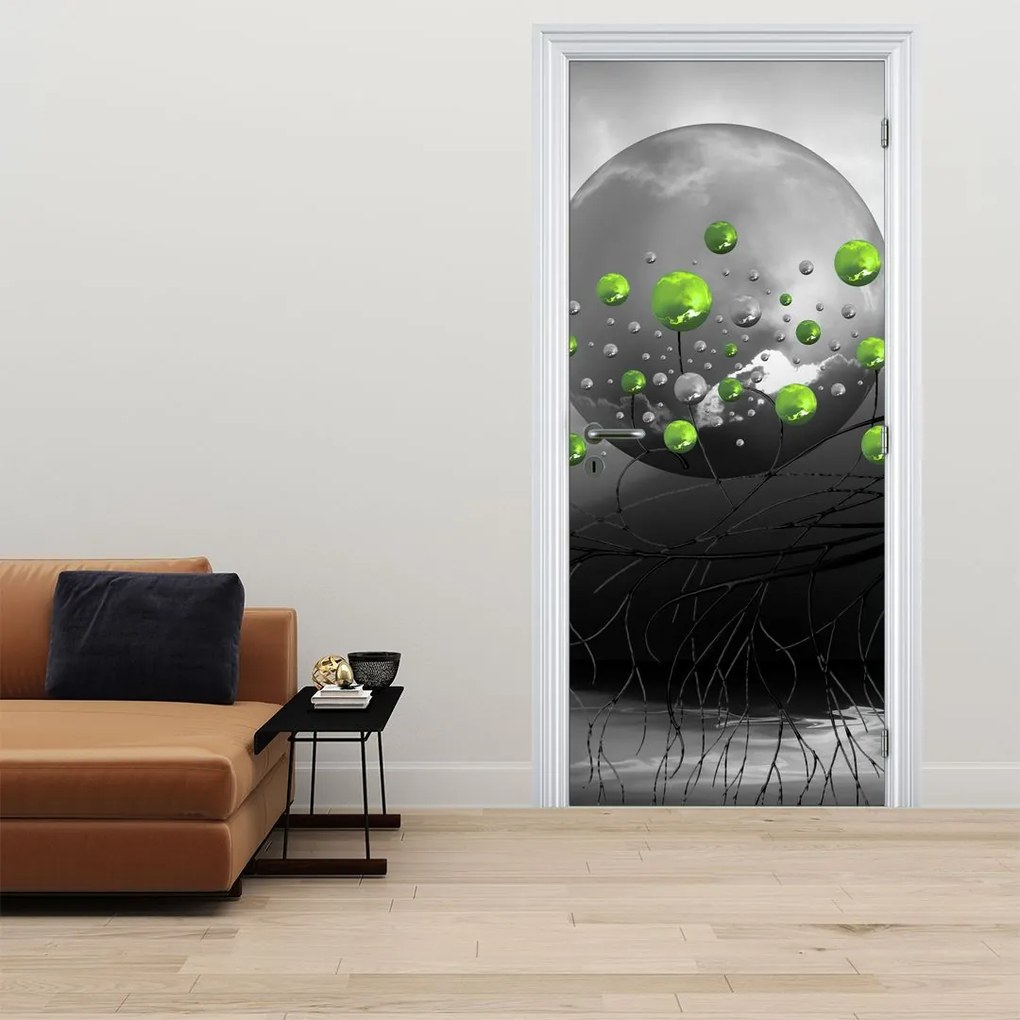 Fotótapéta ajtóra - Zöld absztrakt gömbök (95x205cm)