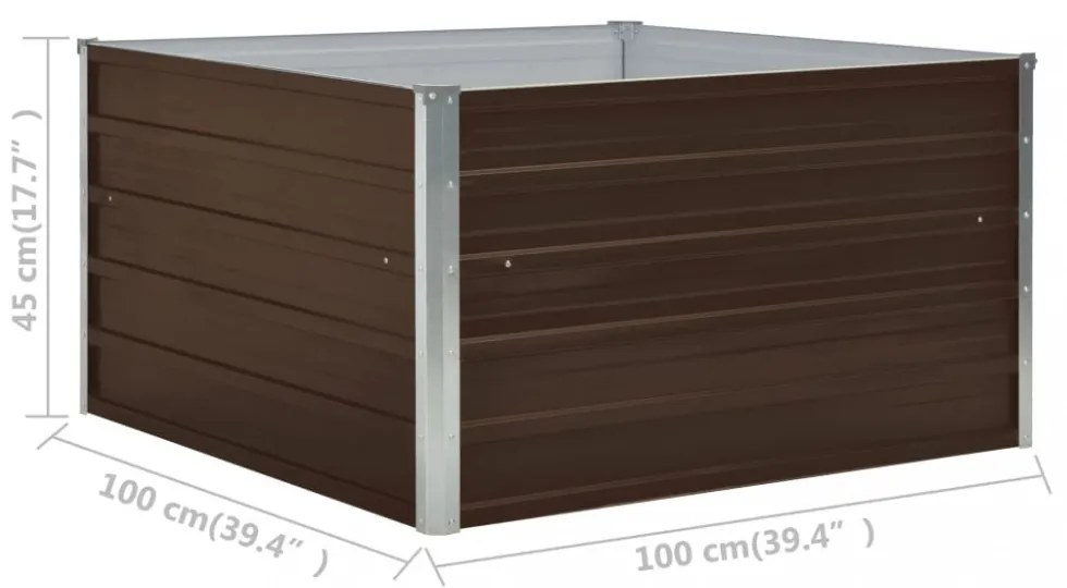 barna horganyzott acél kerti magaságyás 100 x 100 x 45 cm