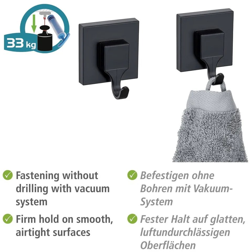 Fekete öntapadós műanyag akasztó szett 2 db-os Quadro – Wenko