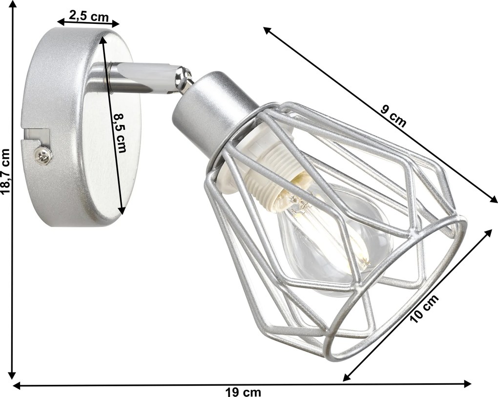 Fali lámpa, ezüst/fém, OKIRA TYP 2