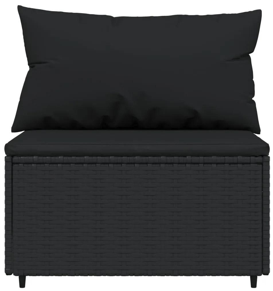 3 részes fekete polyrattan kerti ülőgarnitúra párnákkal