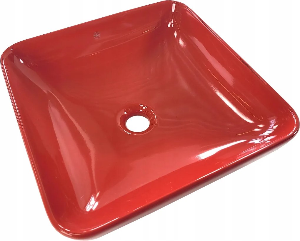 Mosdókagyló kerámia piros pultra szerelhető kis négyzet 40 cm